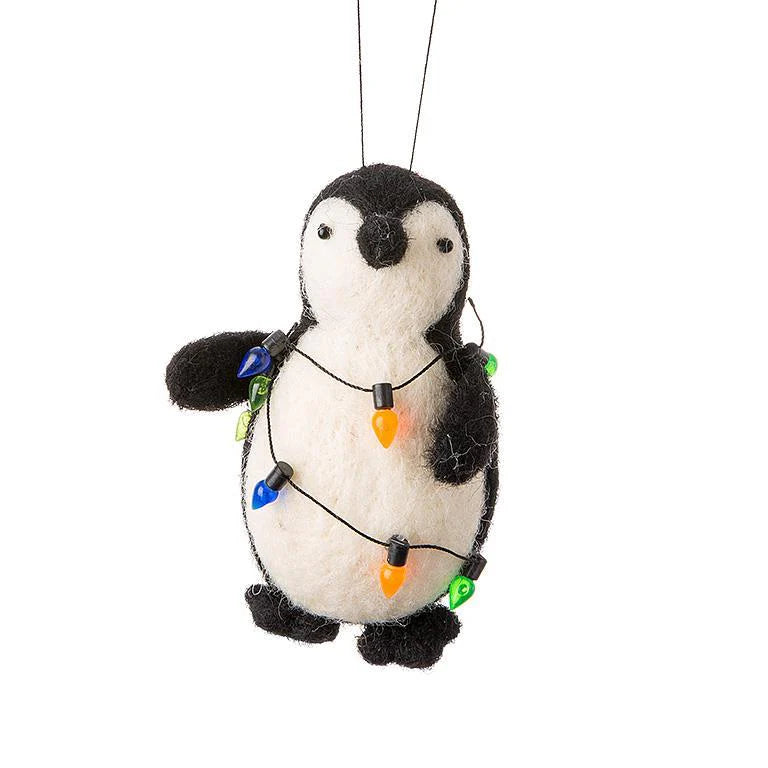 Felted Wool Penguin with lights Ornament