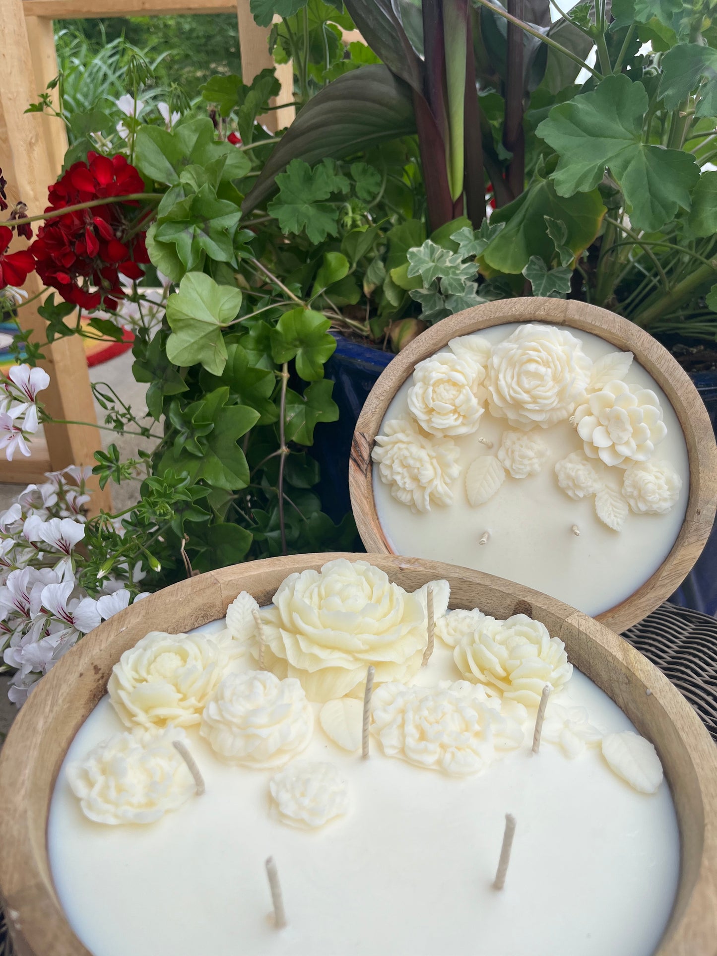 Soy Candle in Wildflower Wooden Bowls