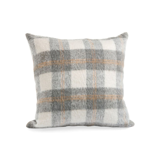 Wool/Velvet Check White and Gray Cushion