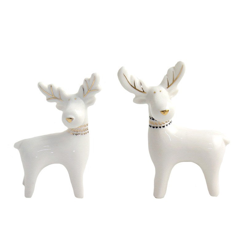 Two Assorted White Ceramic Deer