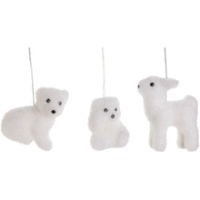 Load image into Gallery viewer, White flocked polar bear ornaments
