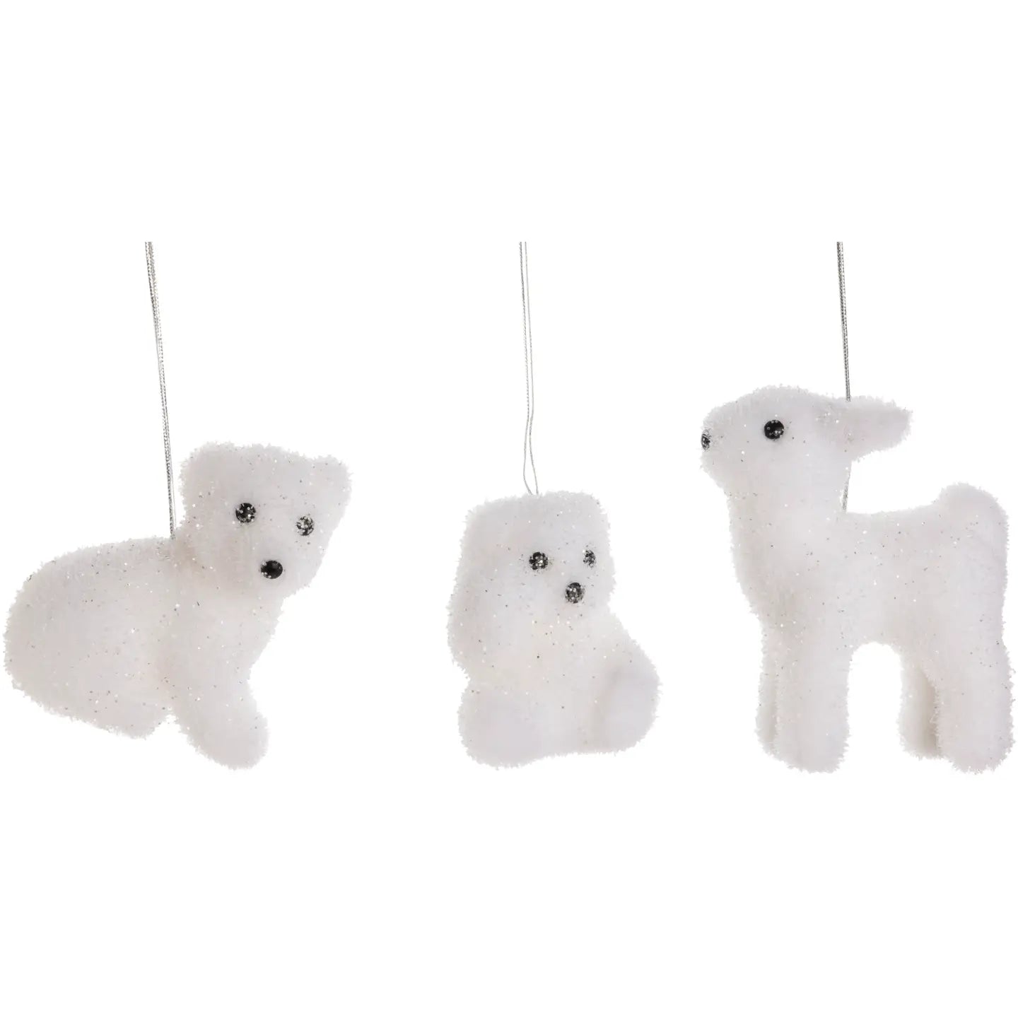 White flocked polar bear ornaments