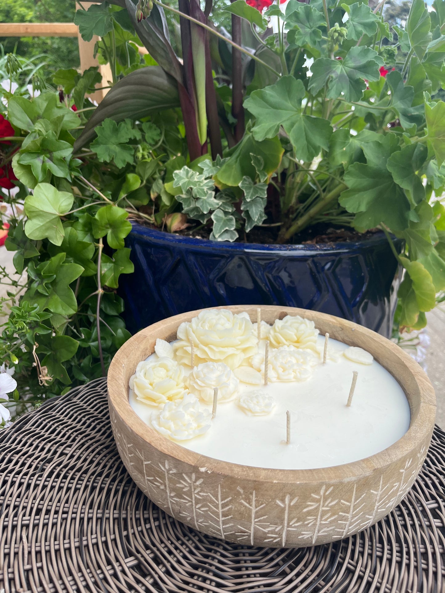 Soy Candle in Wildflower Wooden Bowls