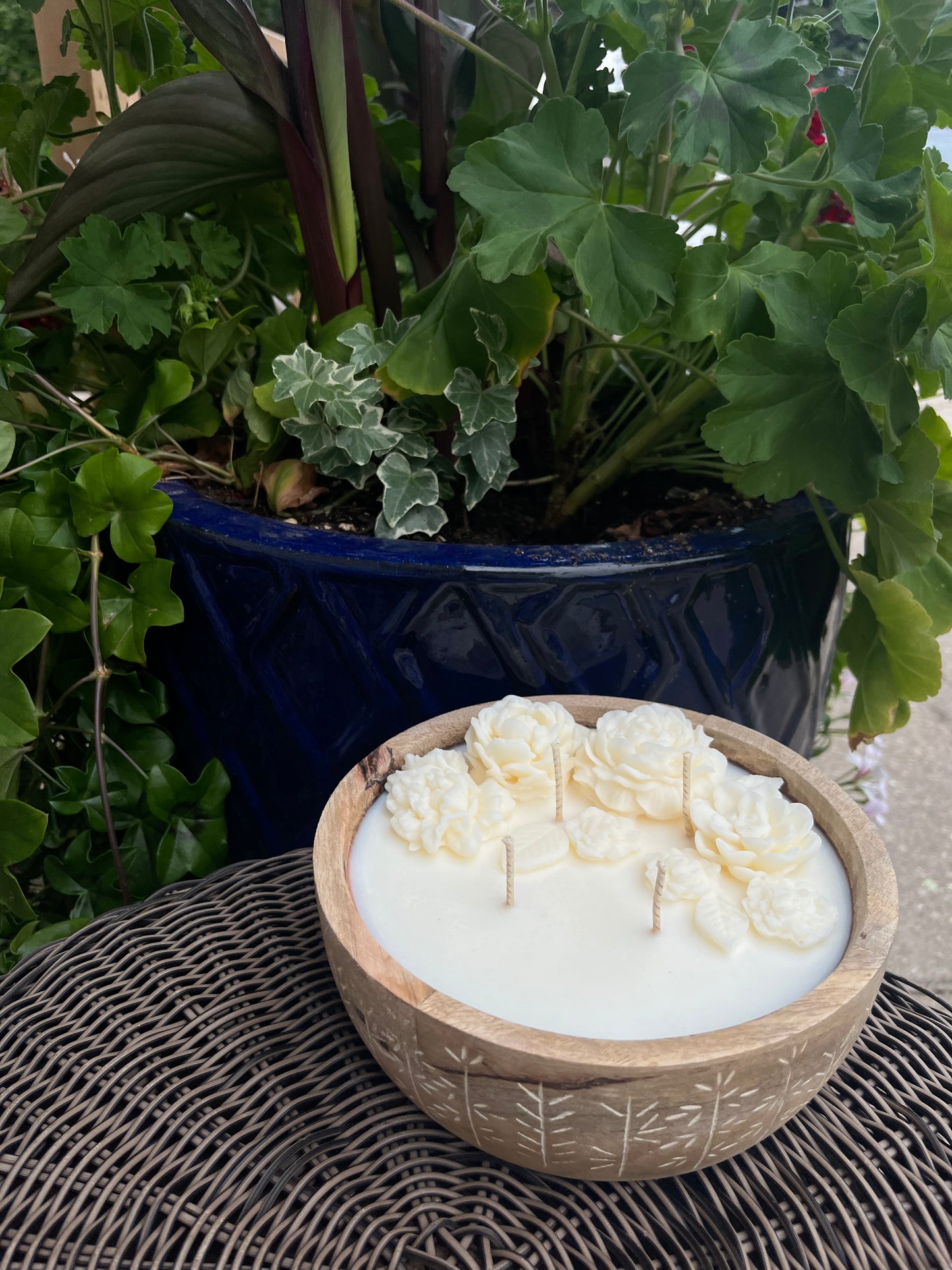 Soy Candle in Wildflower Wooden Bowls