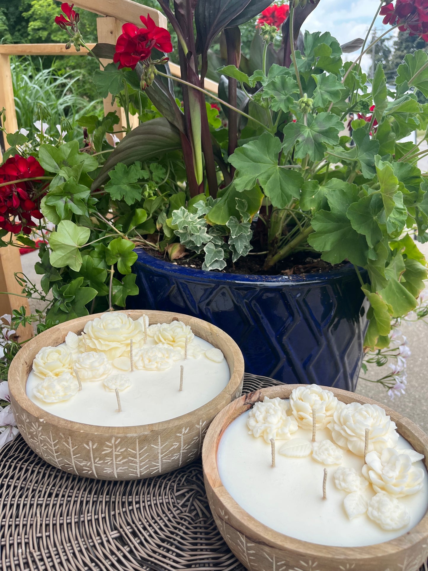 Soy Candle in Wildflower Wooden Bowls