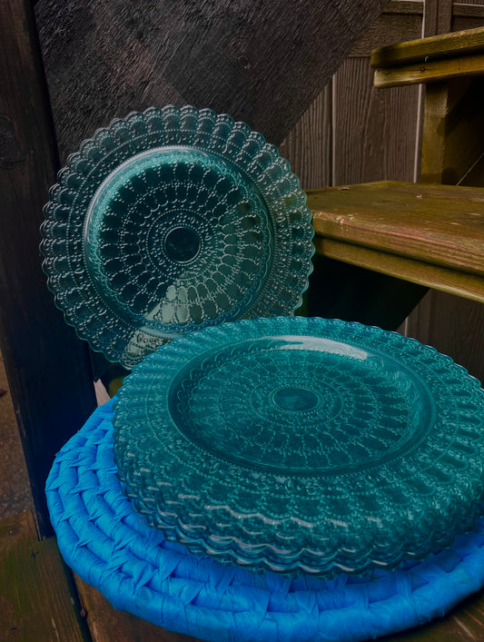 Turquoise depression glass plates floral