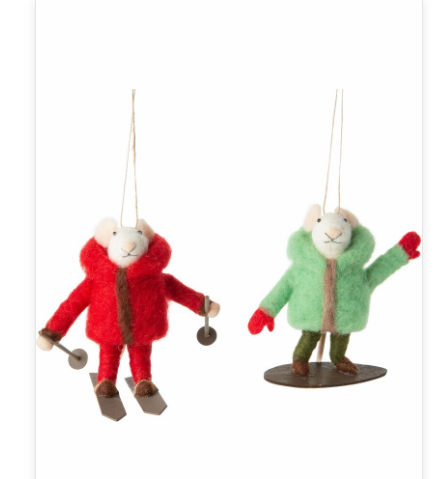 Skiing or snowboarding Felted Mice Ornaments