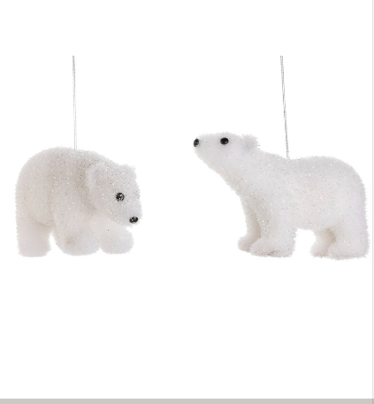 White flocked polar bear ornaments