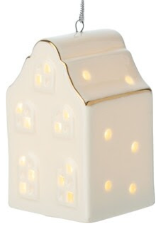 White Ceramic Dutch LED House with Gold Trim