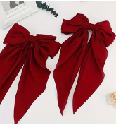 Satin Metal Clips Large Bow Hair Tie