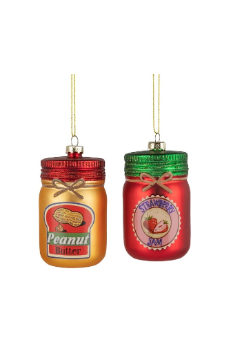 Two Assorted Glass Peanut Butter and Jelly Ornament