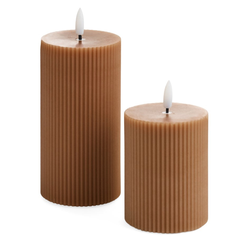 Ribbed LED Candles Cinnamon Coloured