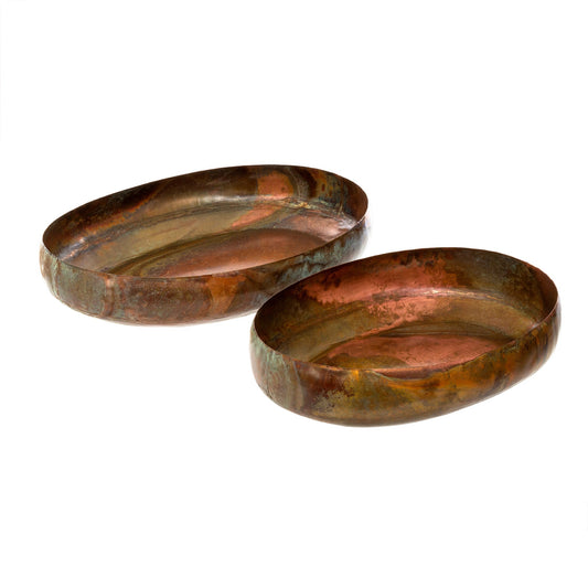 Aged Copper Patina Decor Trays (Set of 2)