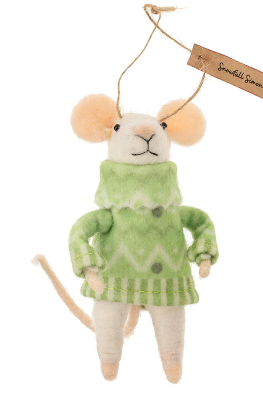 Snowfall Simon Felted Mouse Ornament