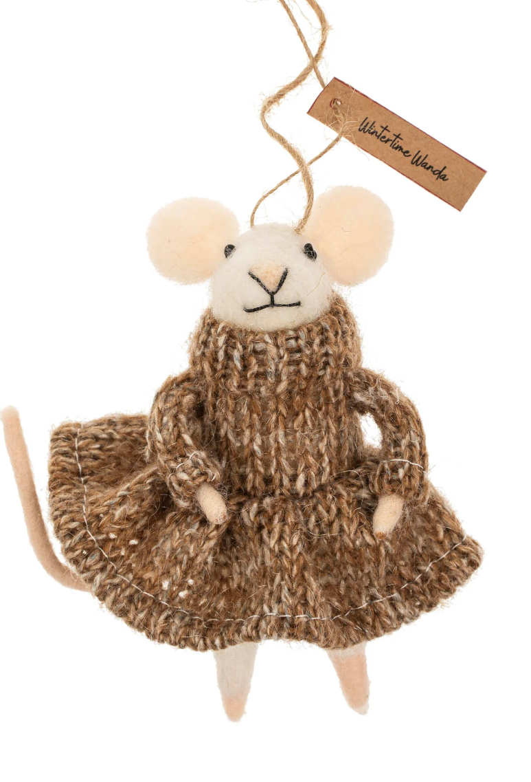 felted wool mouse ornament