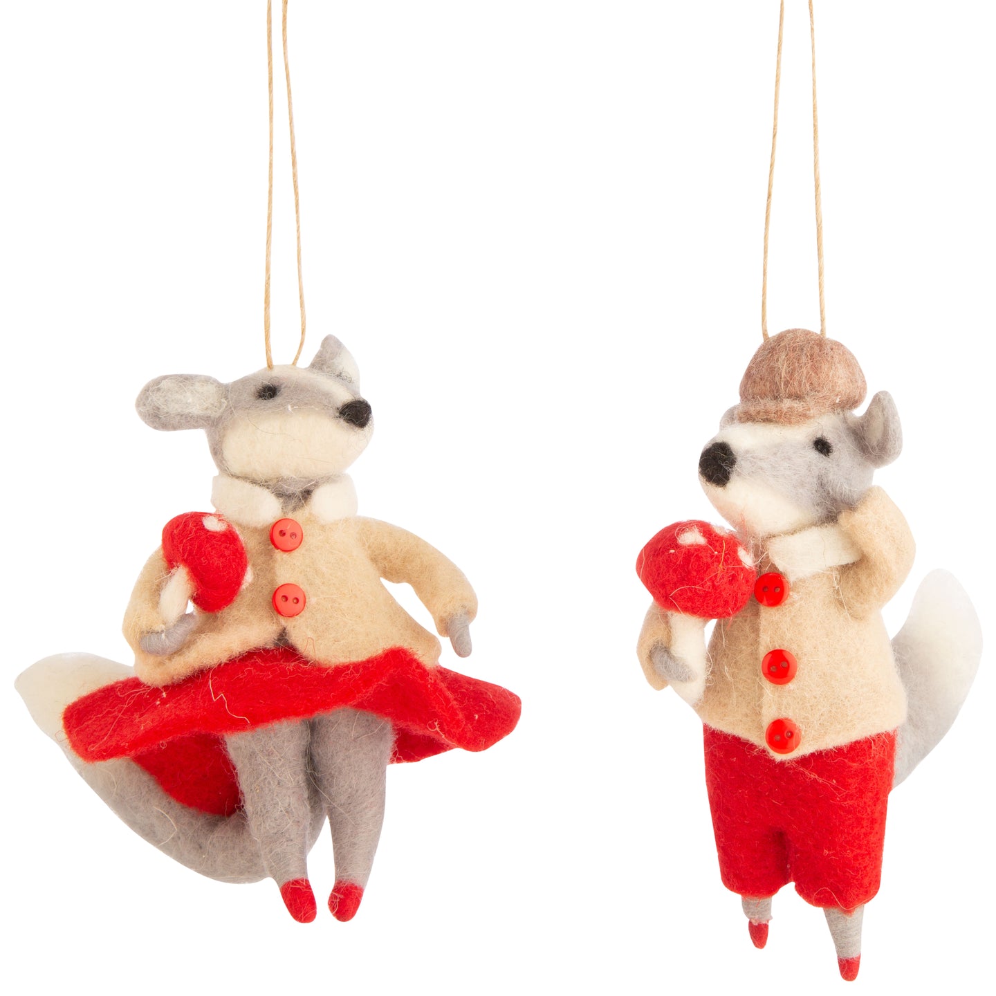 Dressed Up, Mushroom Carrying Felted Mice Ornaments