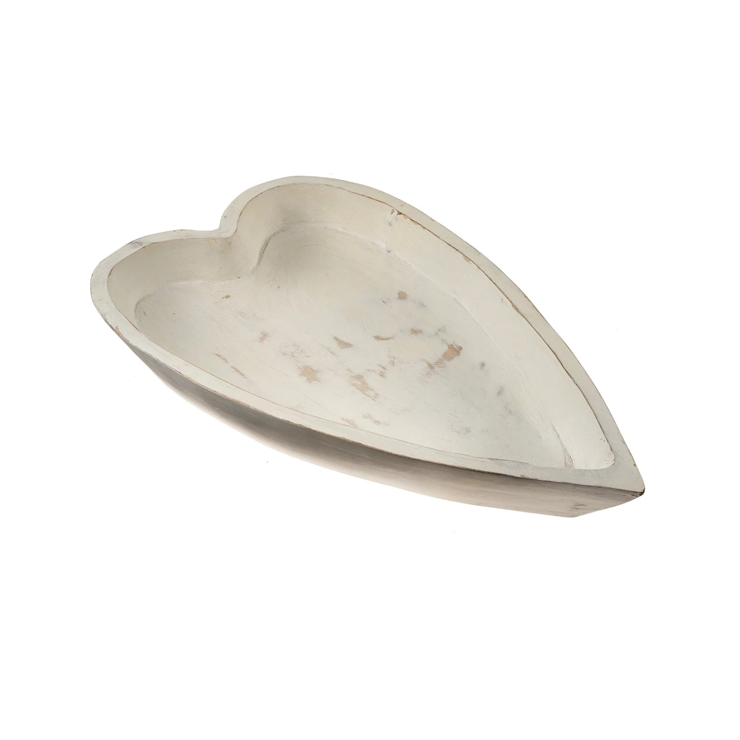 Whitewash Wooden Heart Bowl