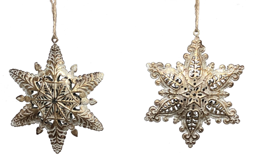 Star Ornaments - metal white wash