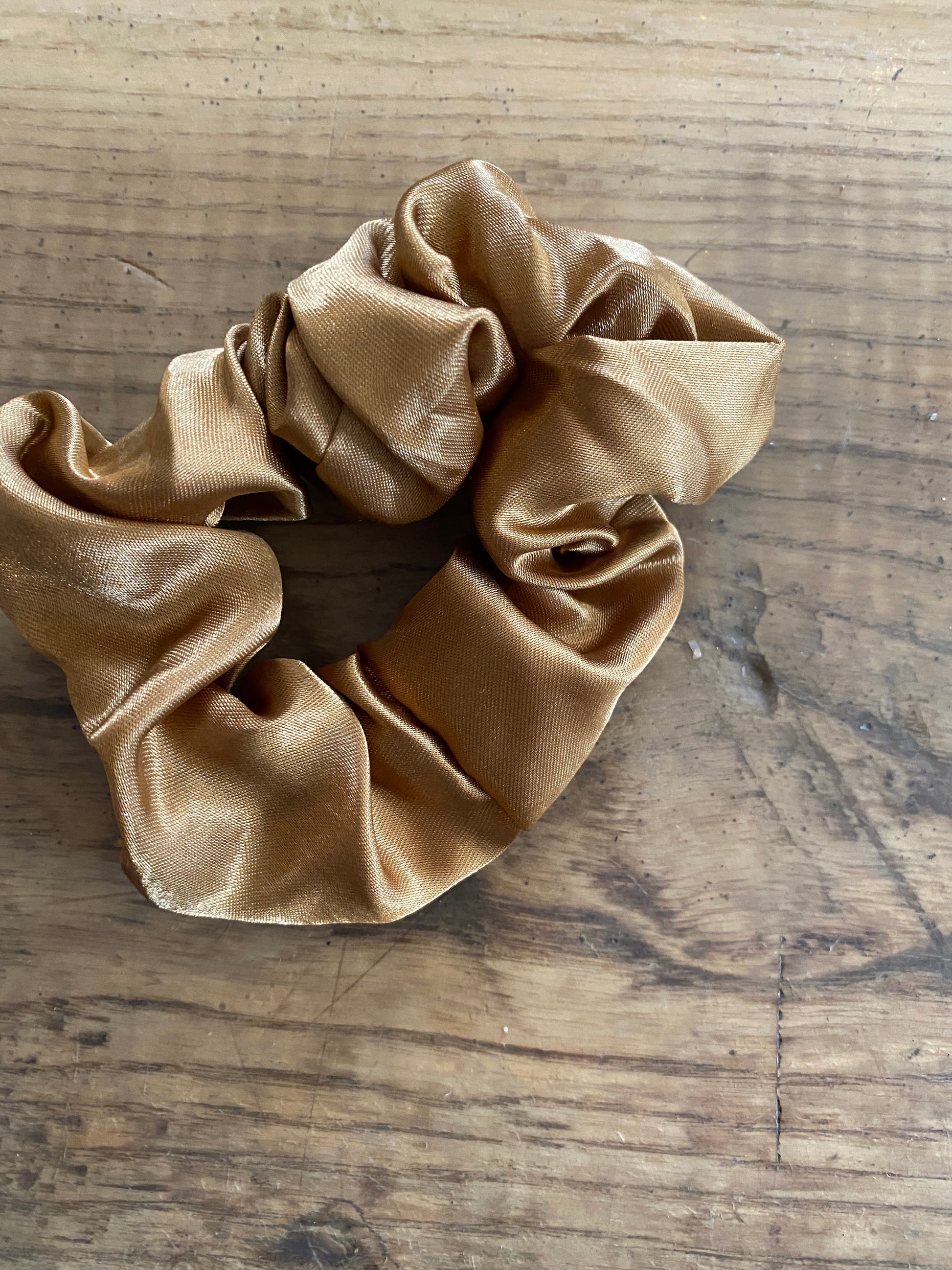 Deep Golden satin scrunchy hair tie.