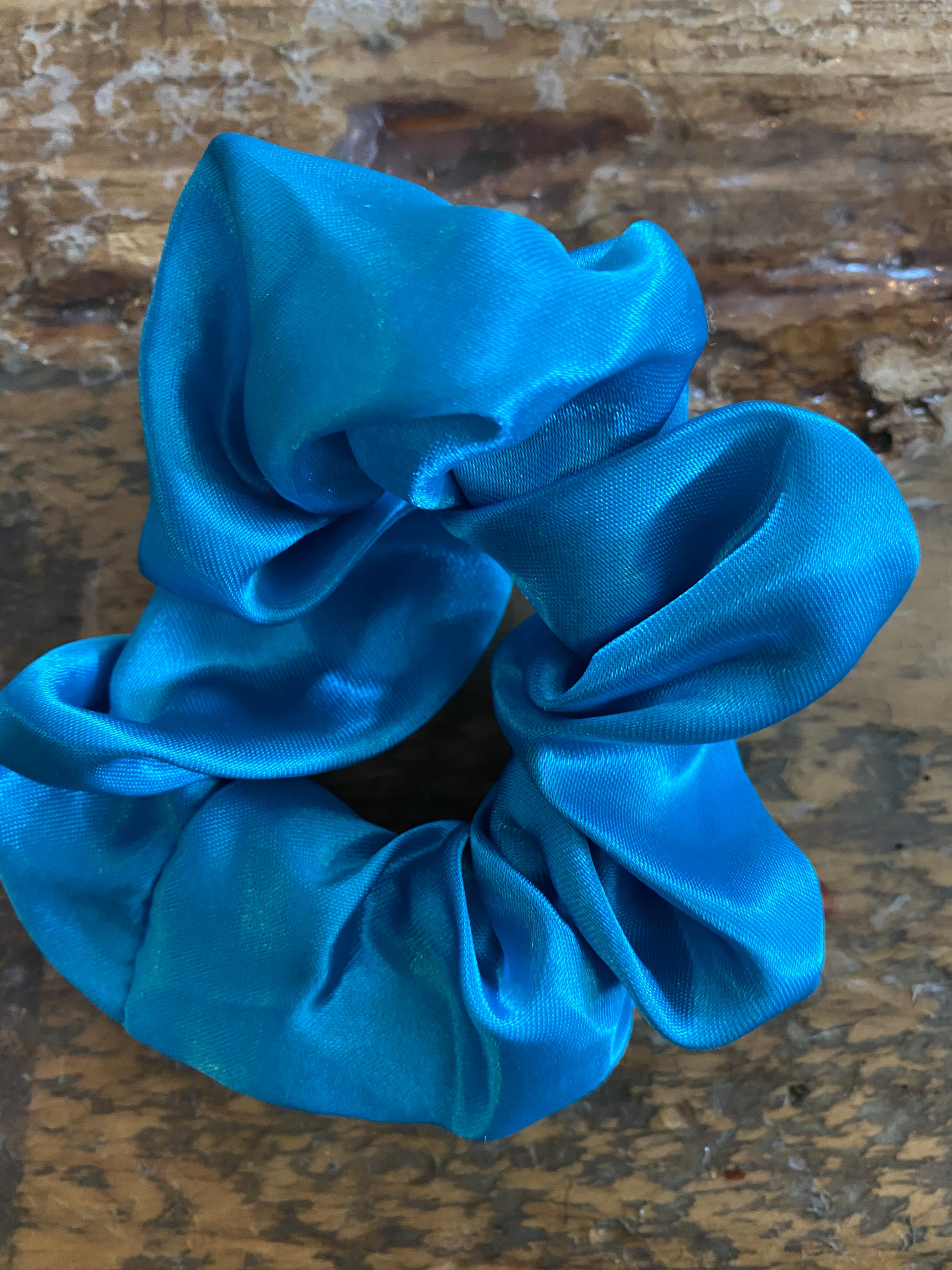 Blue satin scrunchy 