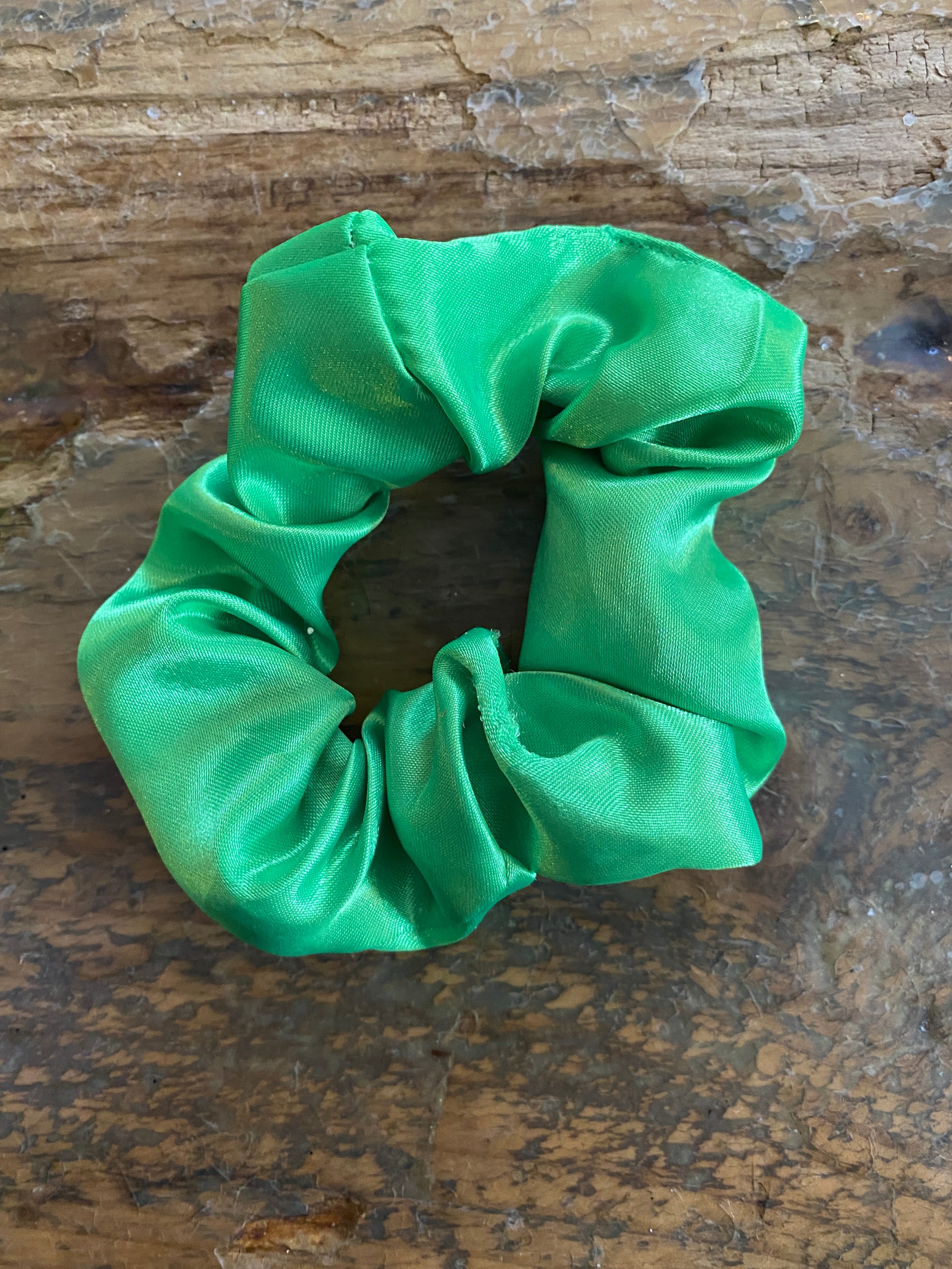 Lush green satin scrunchy hair tie