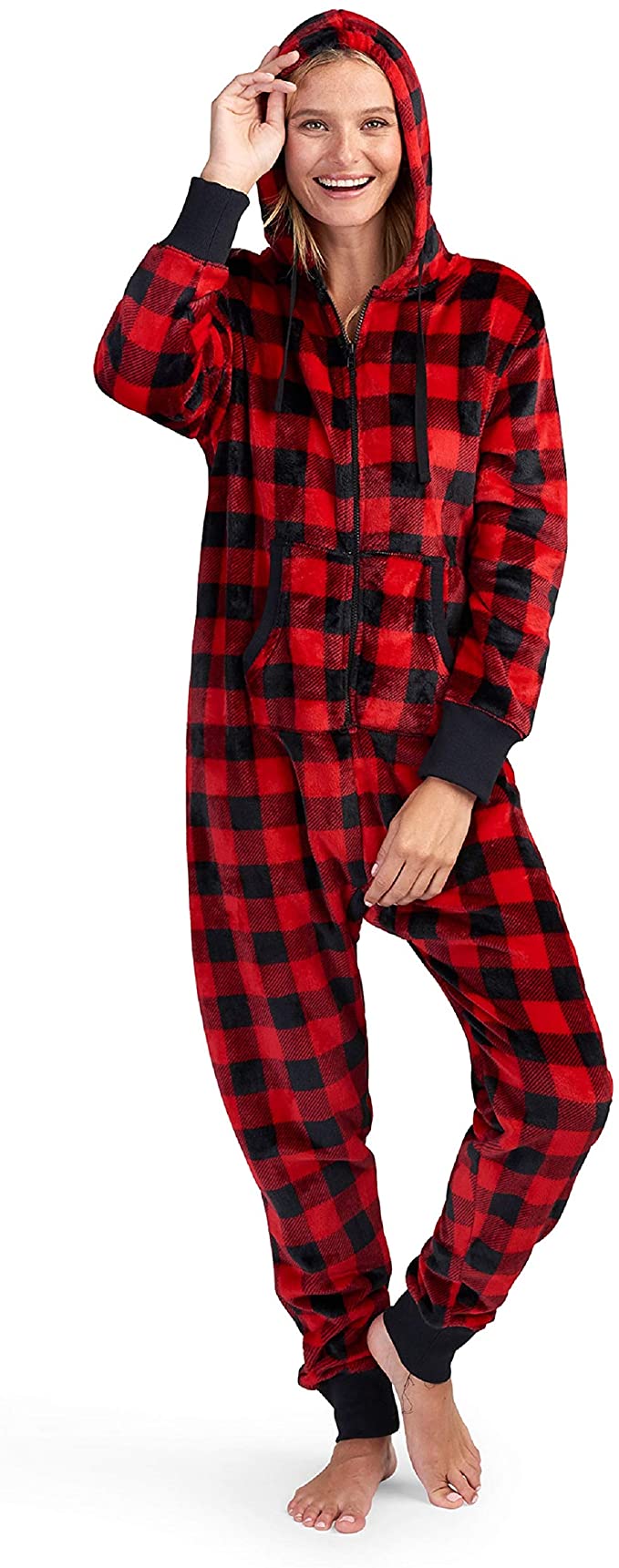 Red Buffalo Plaid Adult Fleece Onesie