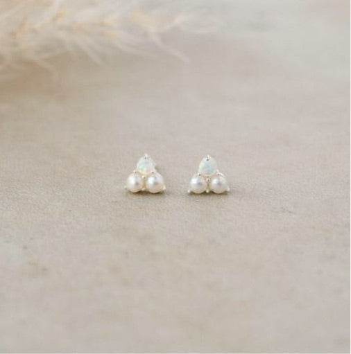 Elegance White Pearl Opal Studs, Glee