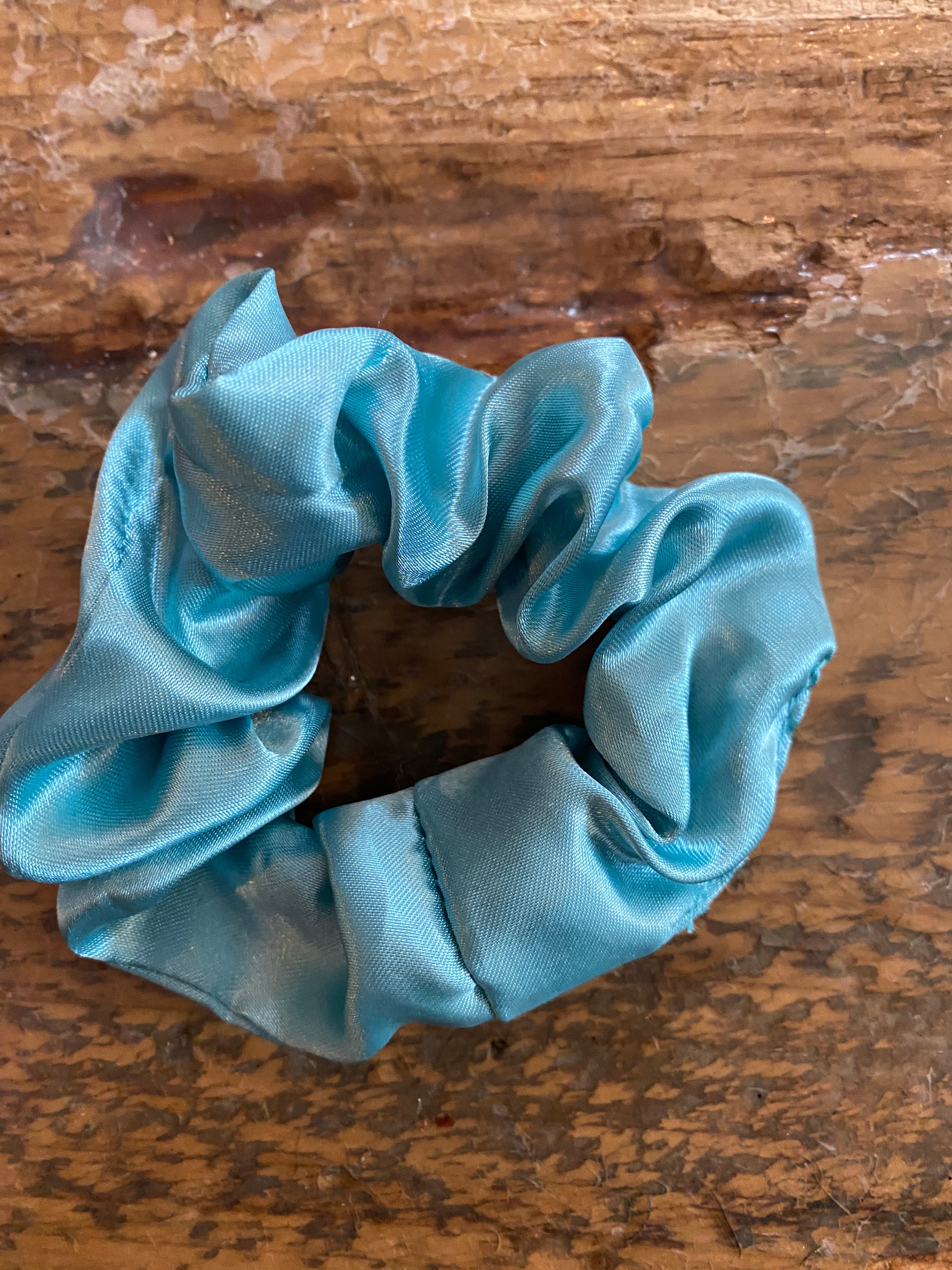 Sky blue satin scrunchy hair tie