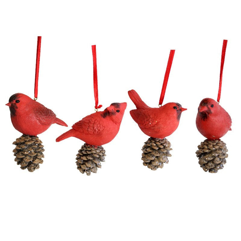 Cardinal on pine cone ornament